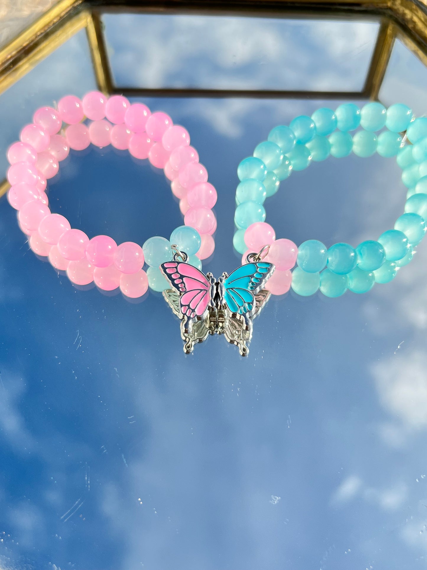 Trendy Pink & Blue Magnetic Butterfly Best Friends / Siblings / Couple Bracelet