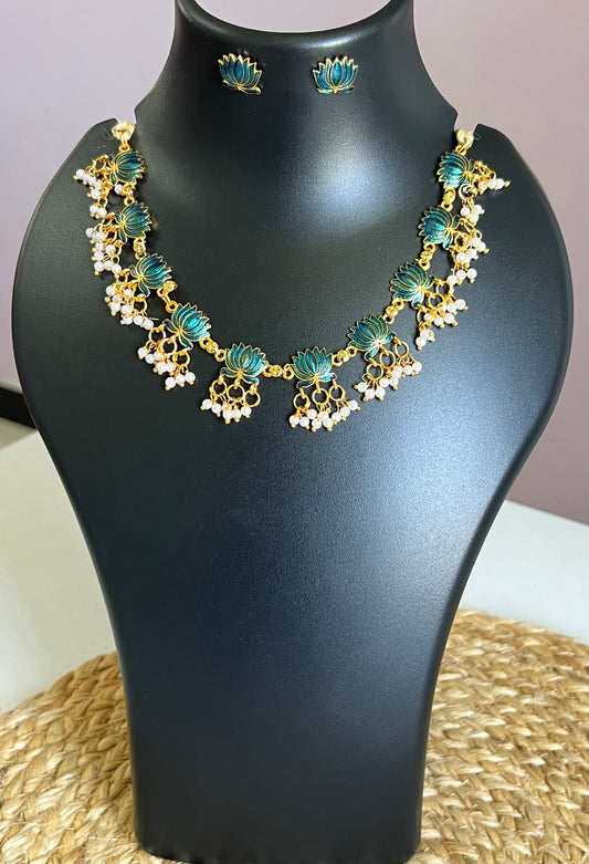 Lotus Aura Choker Set - Peacock Blue