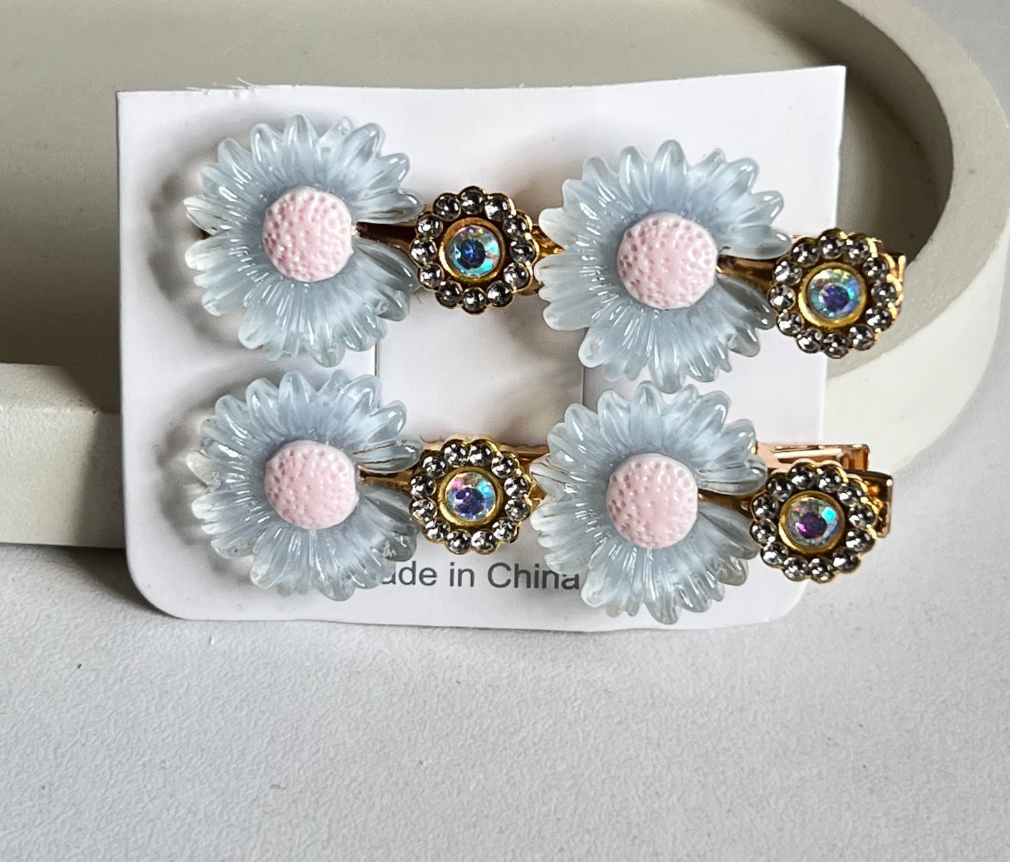 Korean Style Petal Bloom Hair Clips (2 Pieces) - Light Blue