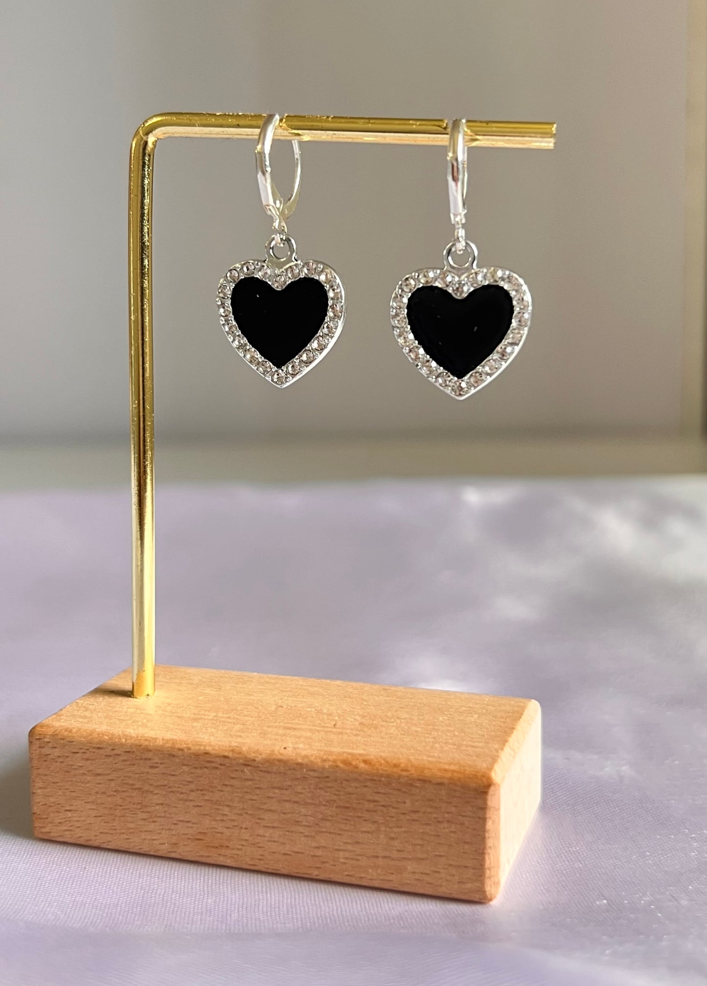 Glossy Black Heart Hoops