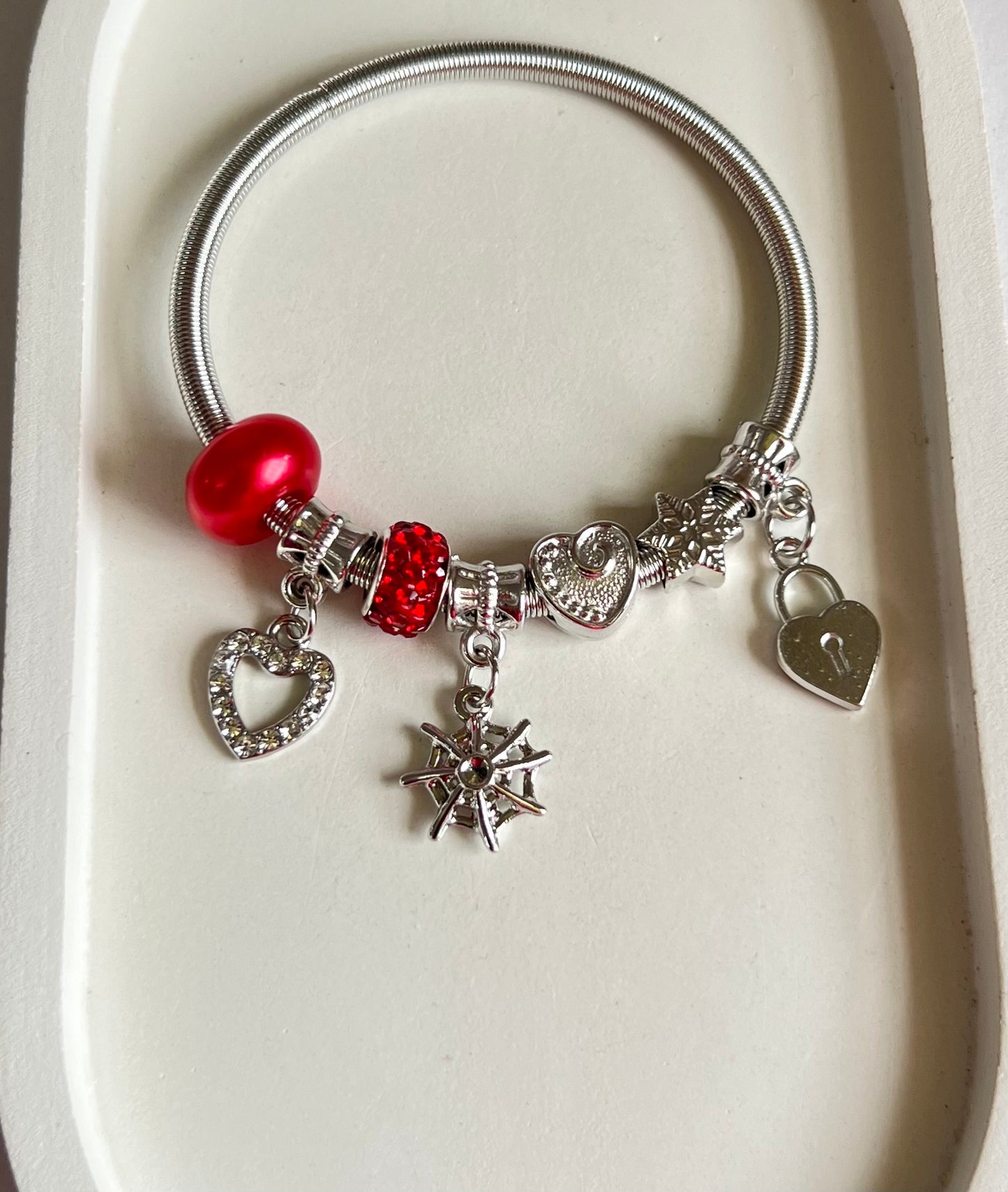 Crimson Hearts Pandora Style Charm Bracelet