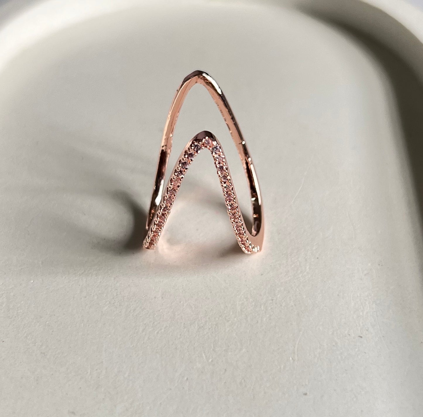 Twinkle Curve - V - Shaped Adjustable Ring - Rose Gold