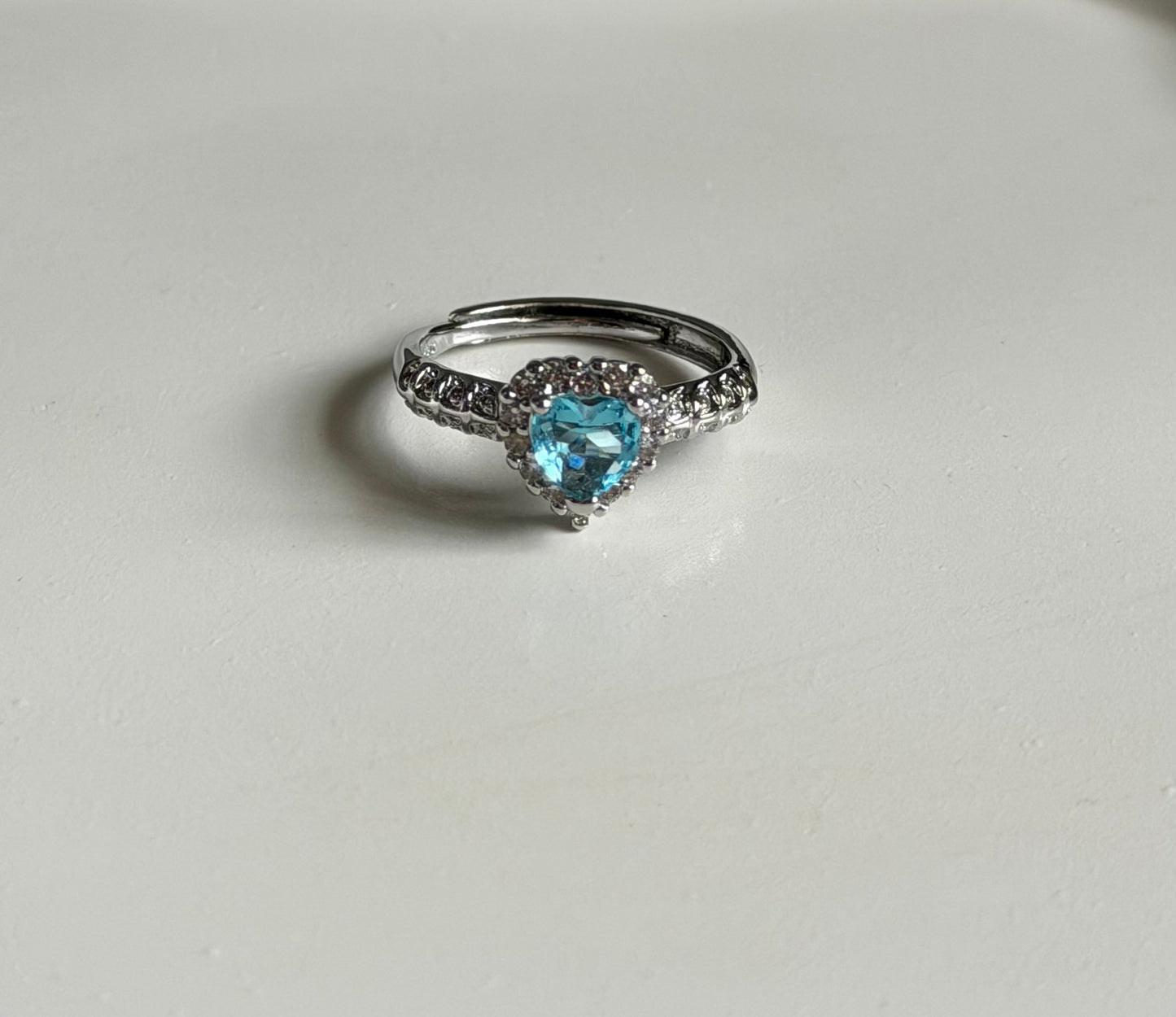 Sapphire Blue Heart Ice Cut Anti Tarnish Adjustable Ring