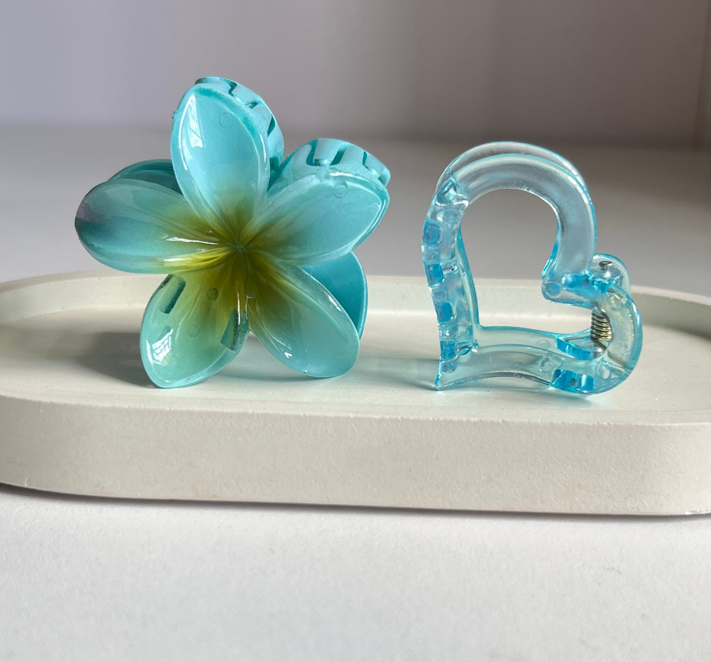 Blossom & Heart Mini Hair Clip Combo - Teal Blue