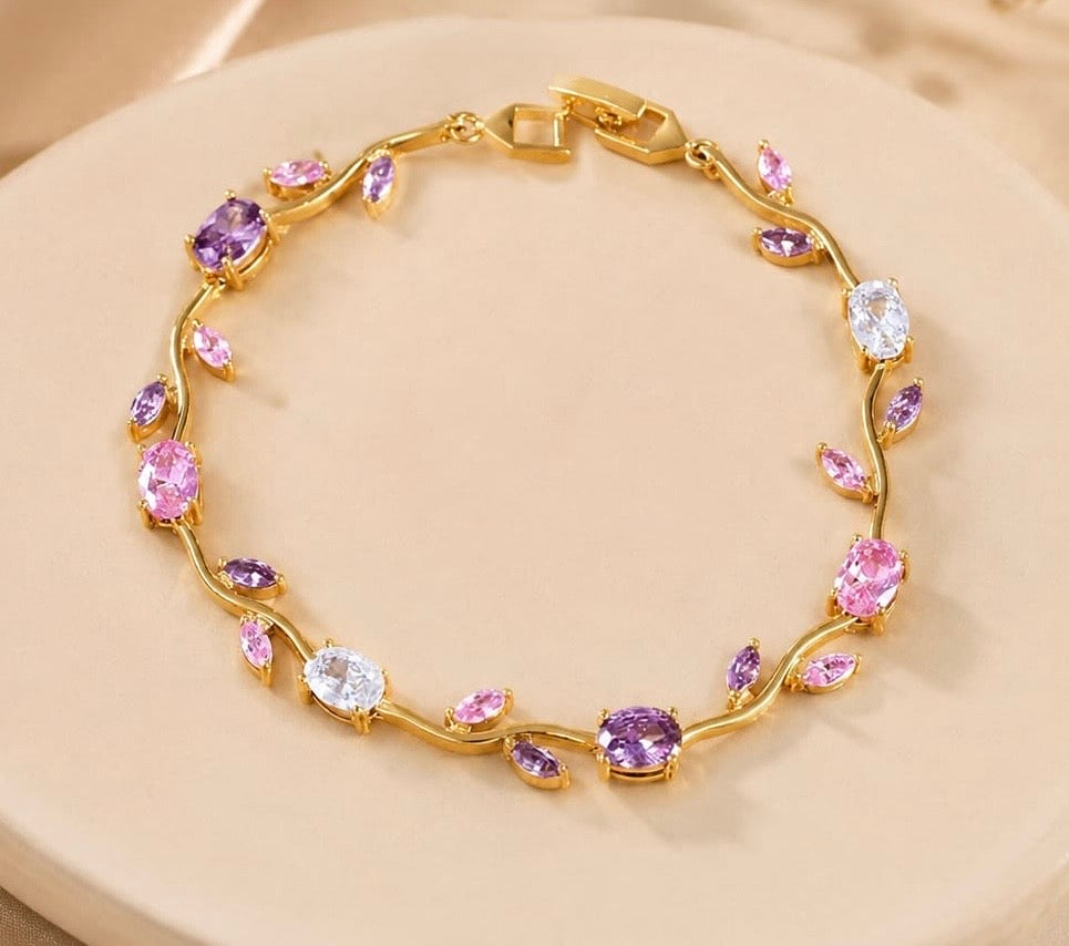 Tulip Elegance Anti-Tarnish Chain Bracelet - Pastel Multicolour