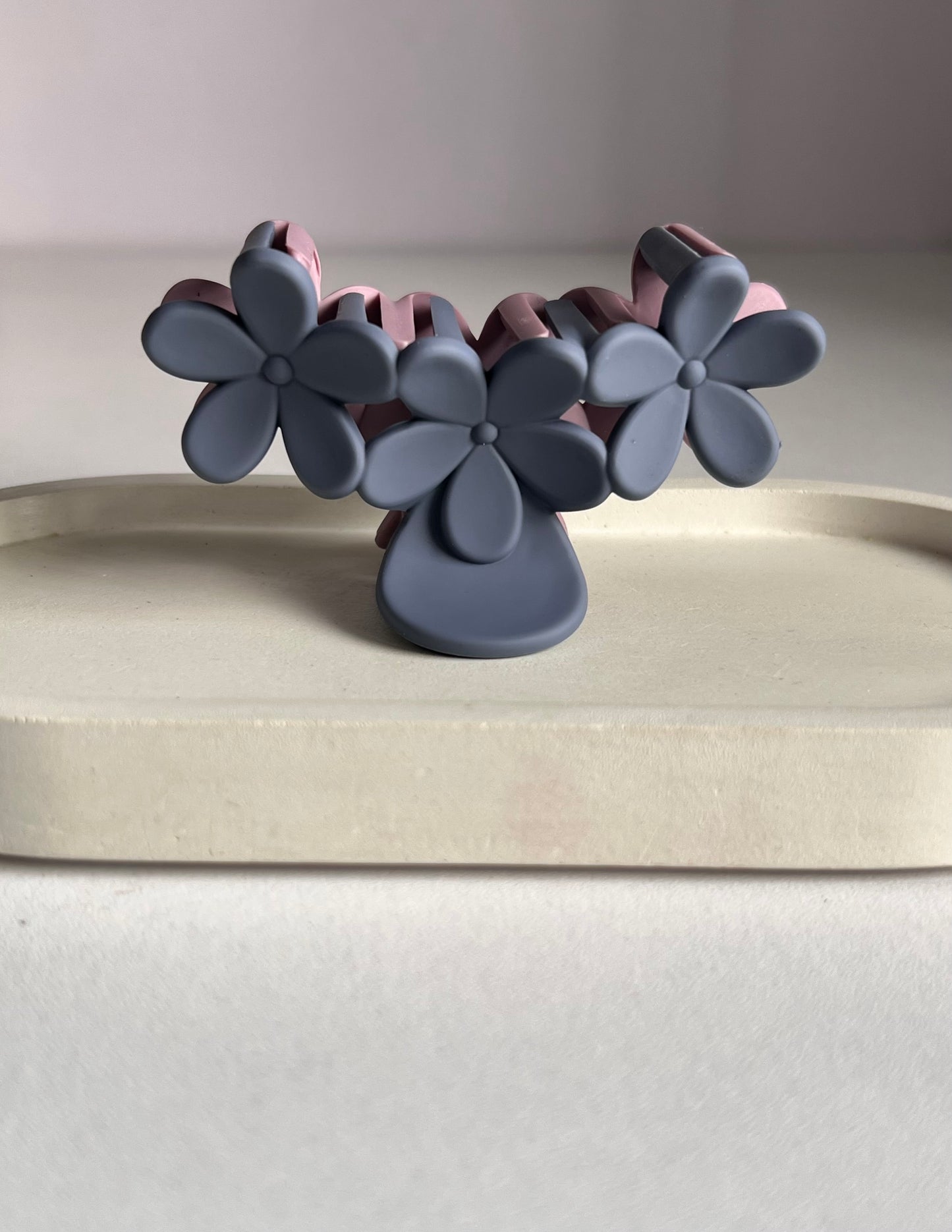 Two Tone Flower Clip - Grey & Mauve Pink