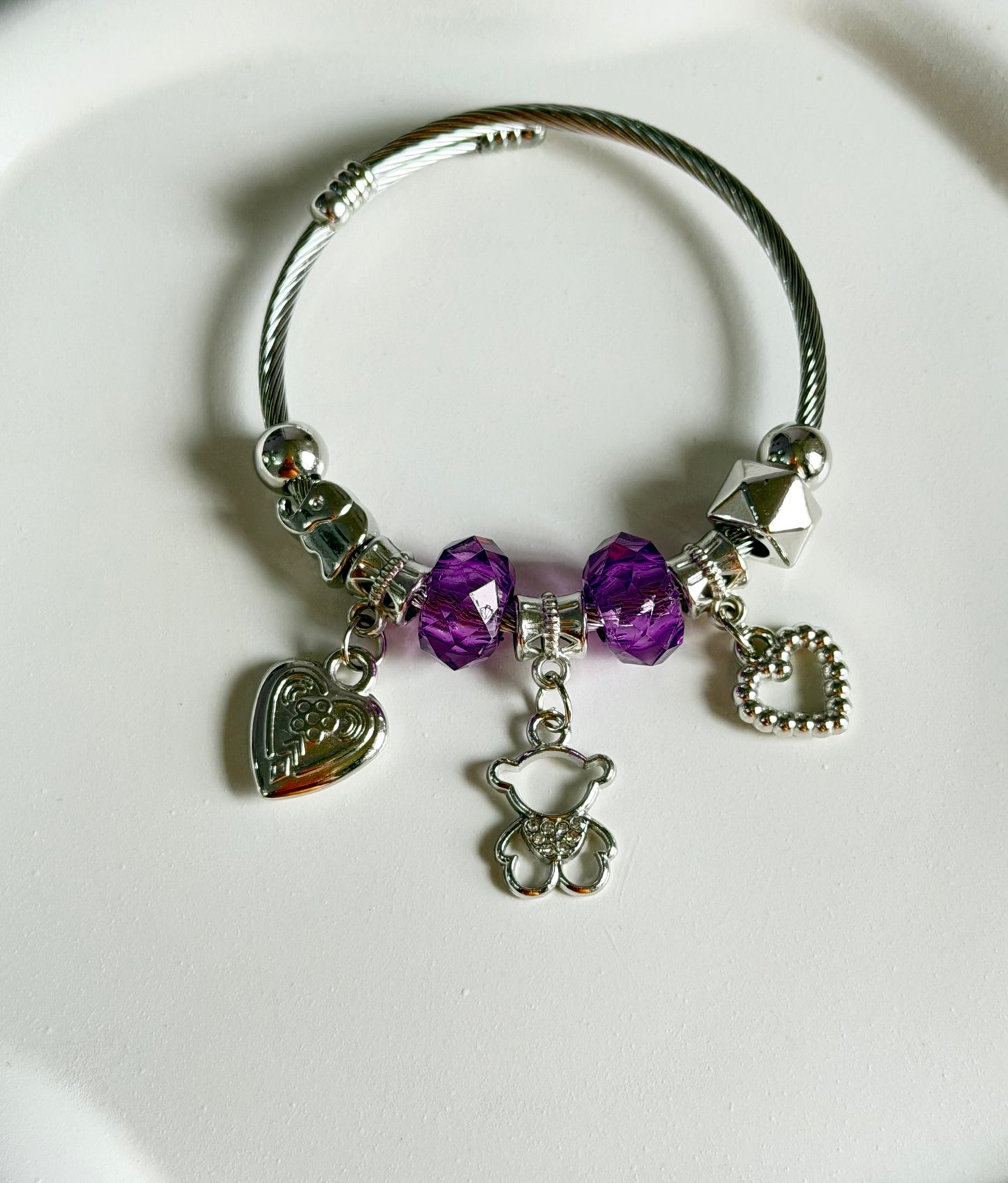 Purple HoneyHug Adjustable Pandora Style Charm Bracelet