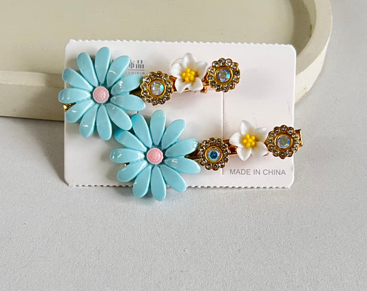 Korean Style Petal Grace Clips ( 2 Pieces) - Blue