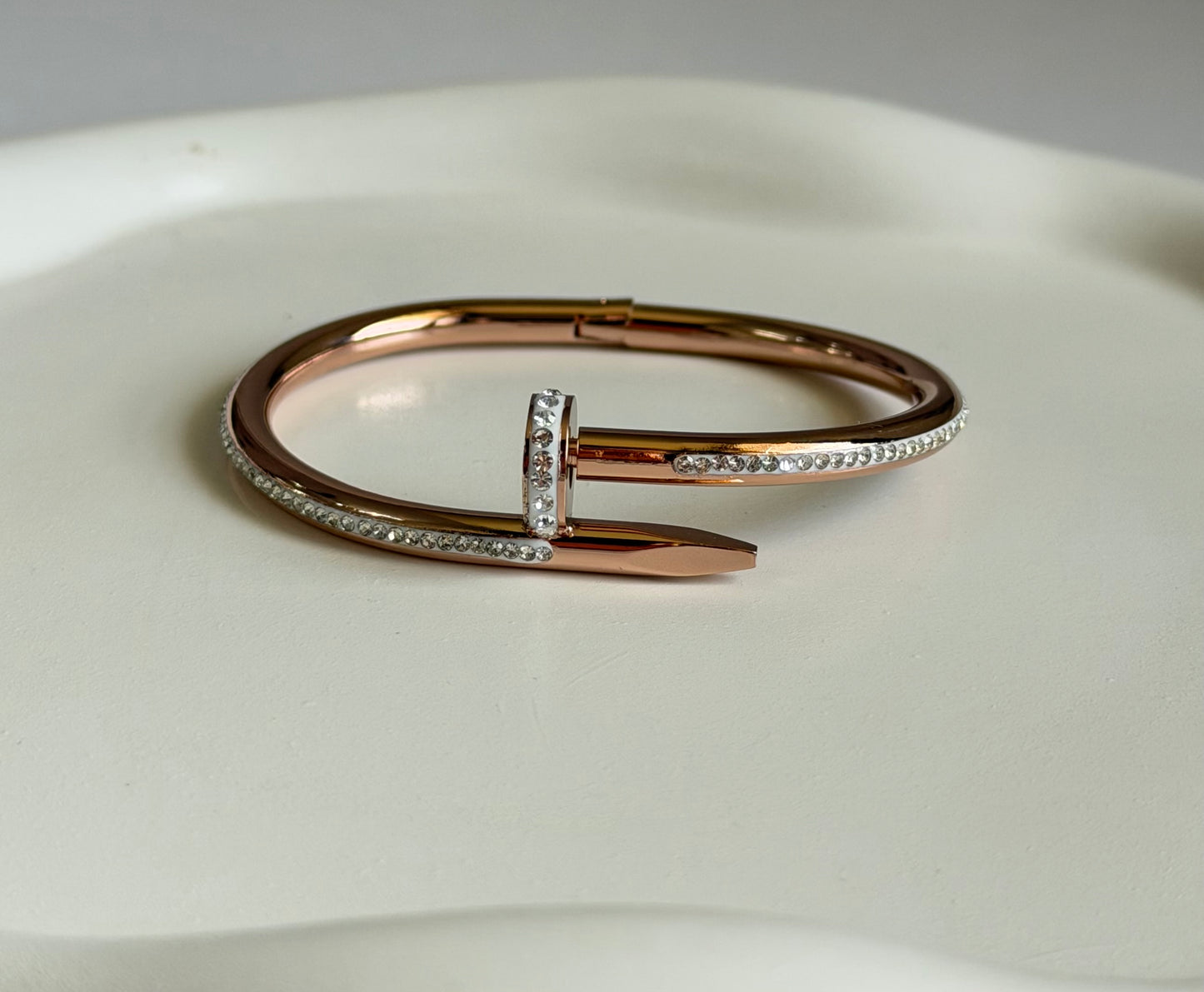 Trendy Tarnish Free Rose Gold Luxe Nail Bracelet - Baby Size ( Lean Wrist Fit)