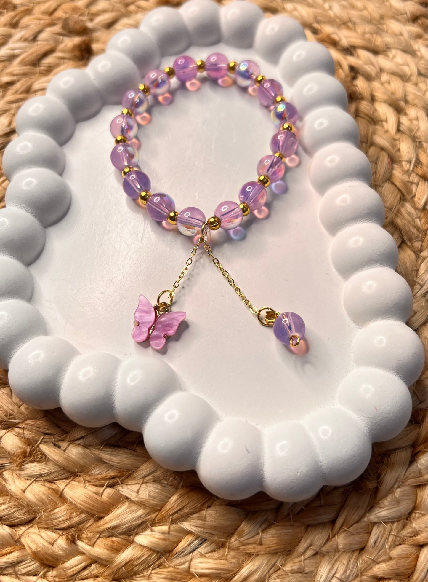 Korean Style Purple Butterfly Rainbow Beads Bracelet