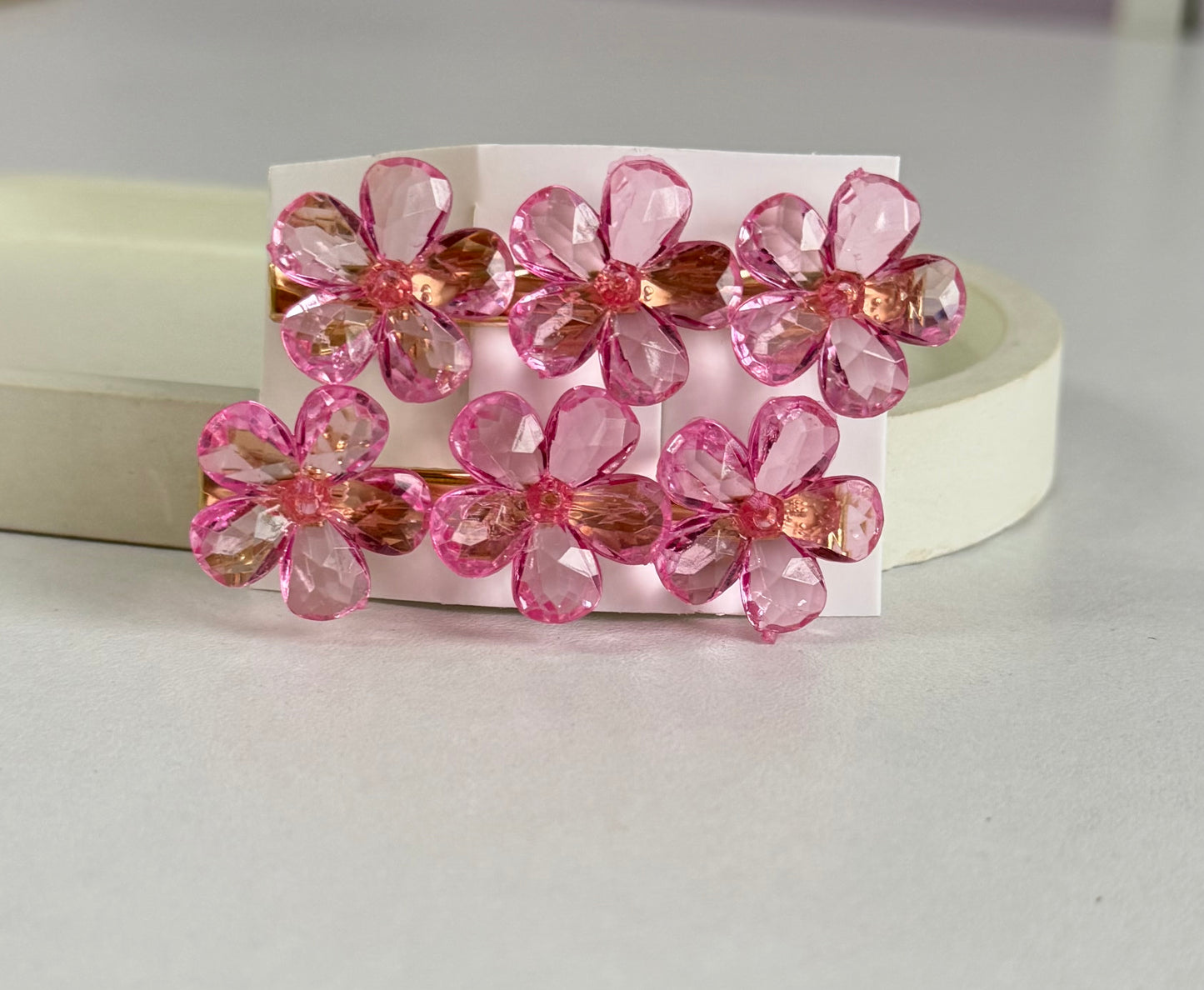 Korean Style Glossy Flower Hair Clips ( 2 Pieces) - Rose Pink