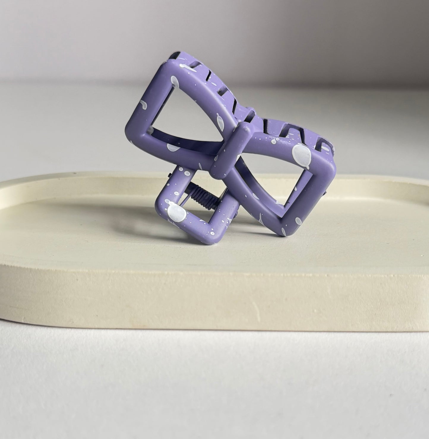 Sweet Polka Bow Claw Clip - Muted Purple