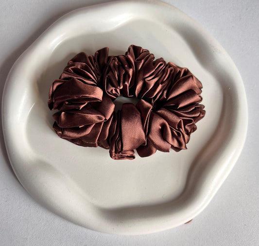 Soft Touch Elegance Satin Scrunchies - Brown