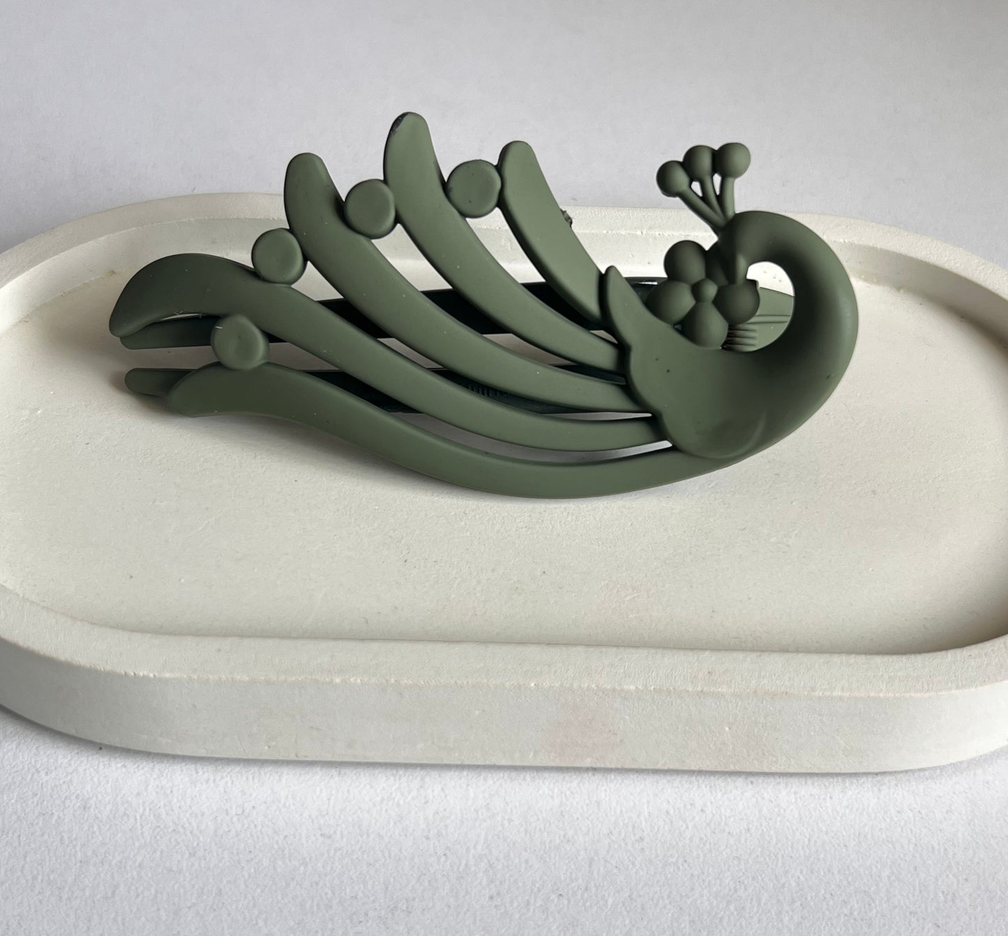 Peacock Elegance Hair Clip - Olive Green