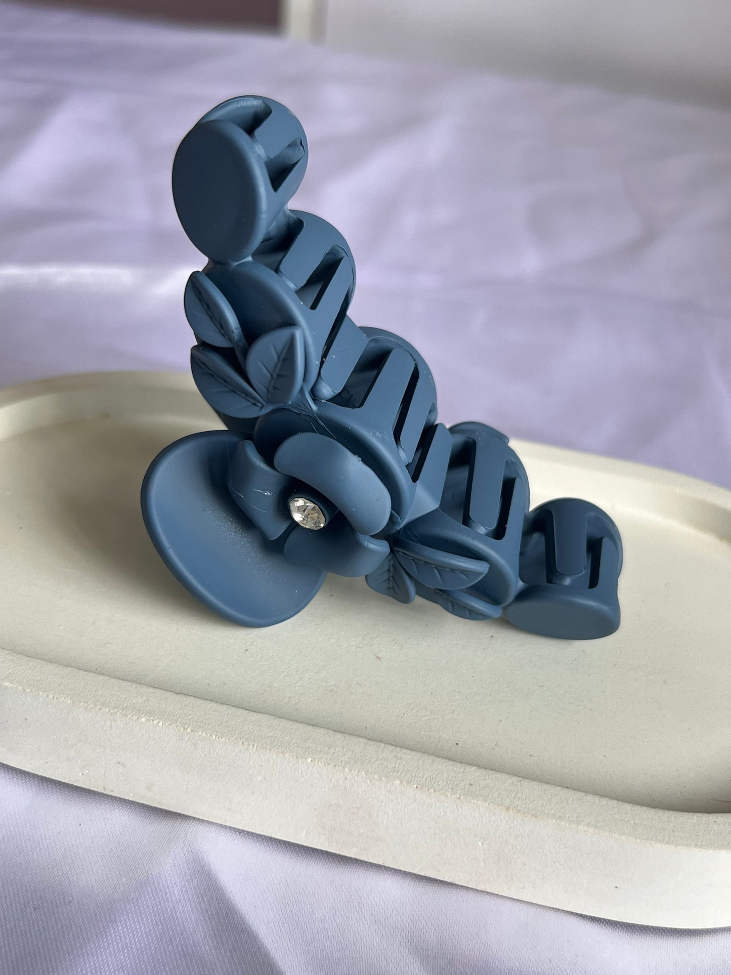 Floral Whisper Claw Clip - Dark Blue