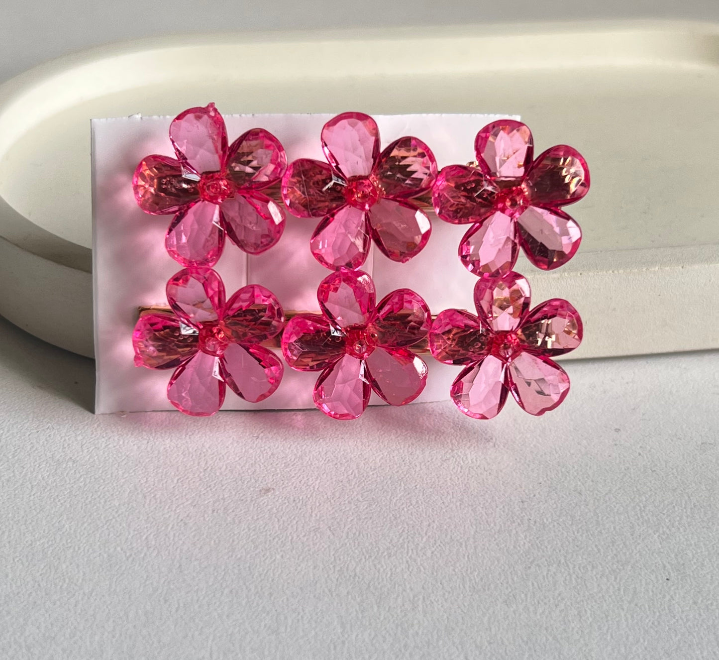 Korean Style Glossy Flower Claw Clips ( 2 Pieces) - Dark Pink
