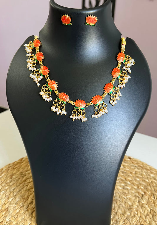 Lotus Aura Choker Set - Orangish Red