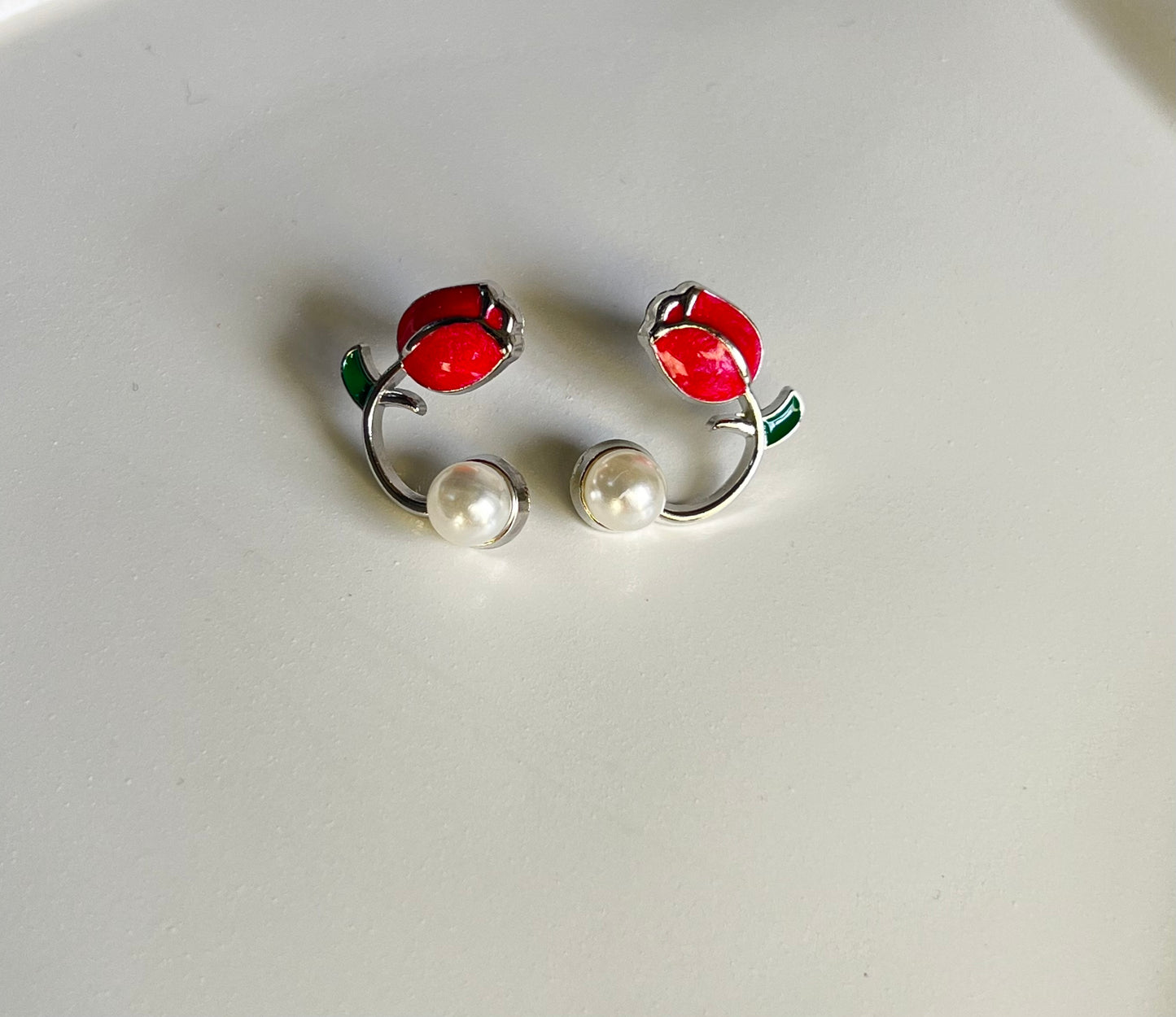 Cute Korean Style Tulip Flower Earrings - Red