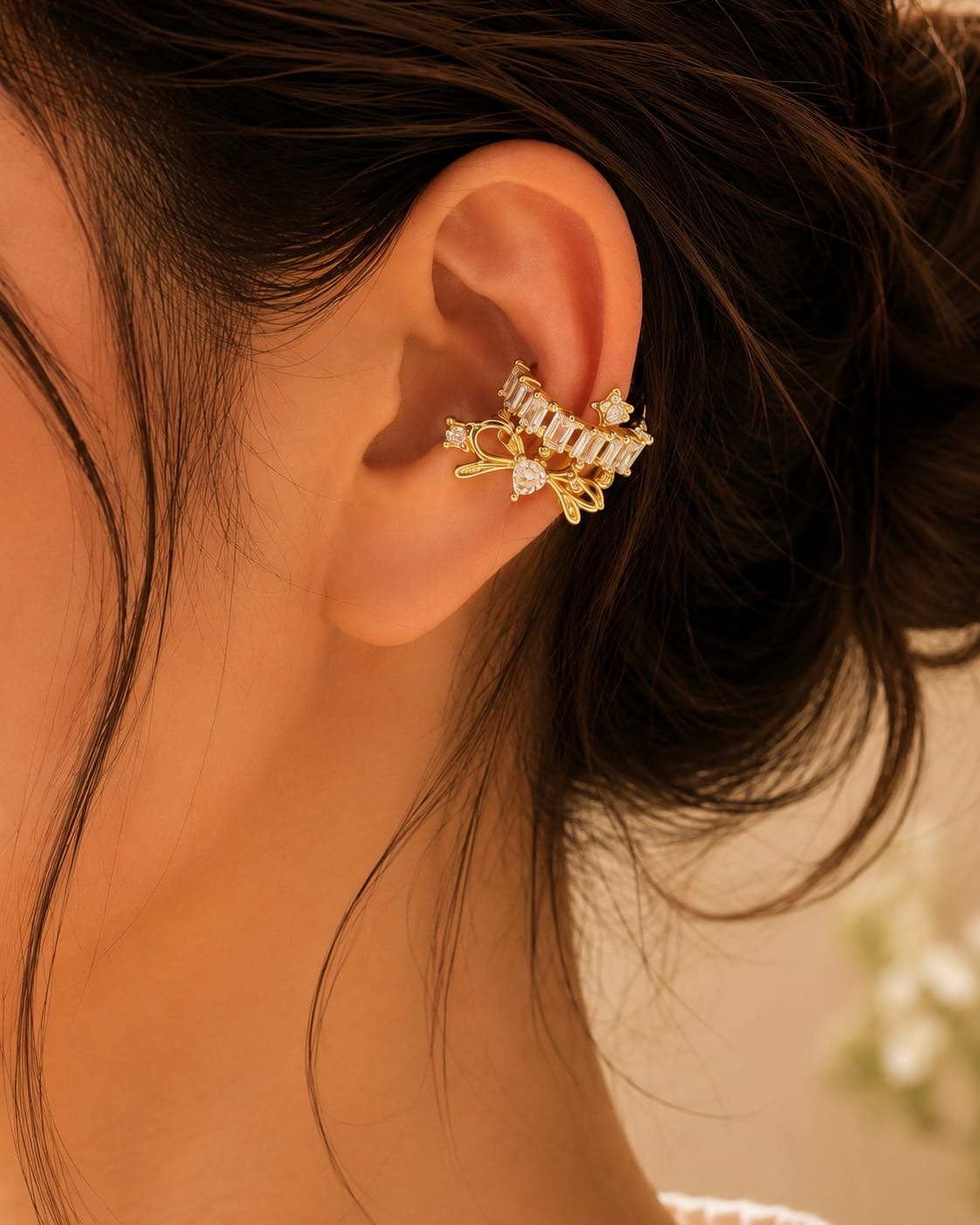 Crystal Ribbon Anti-Tarnish Ear Cuff ( 1 Piece)