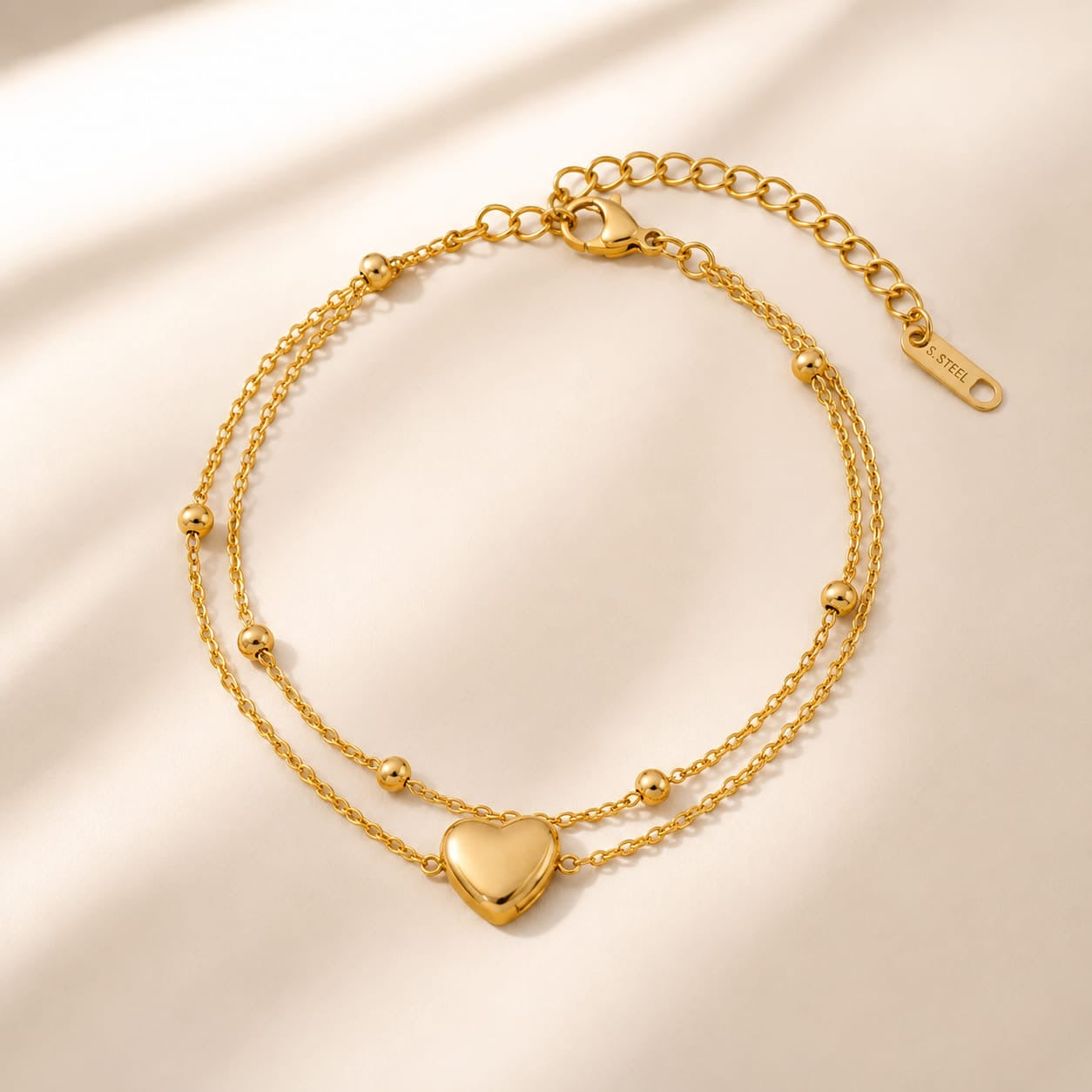 Serene Heart Double Layer Anti-Tarnish Chain Bracelet