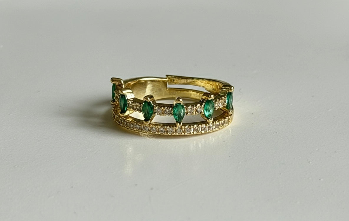Emerald Crown Anti-Tarnish Adjustable Ring