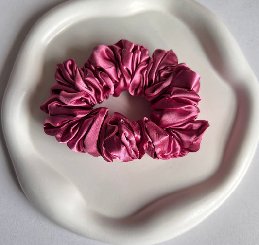 Soft Touch Elegance Satin Scrunchies - Dark Pink