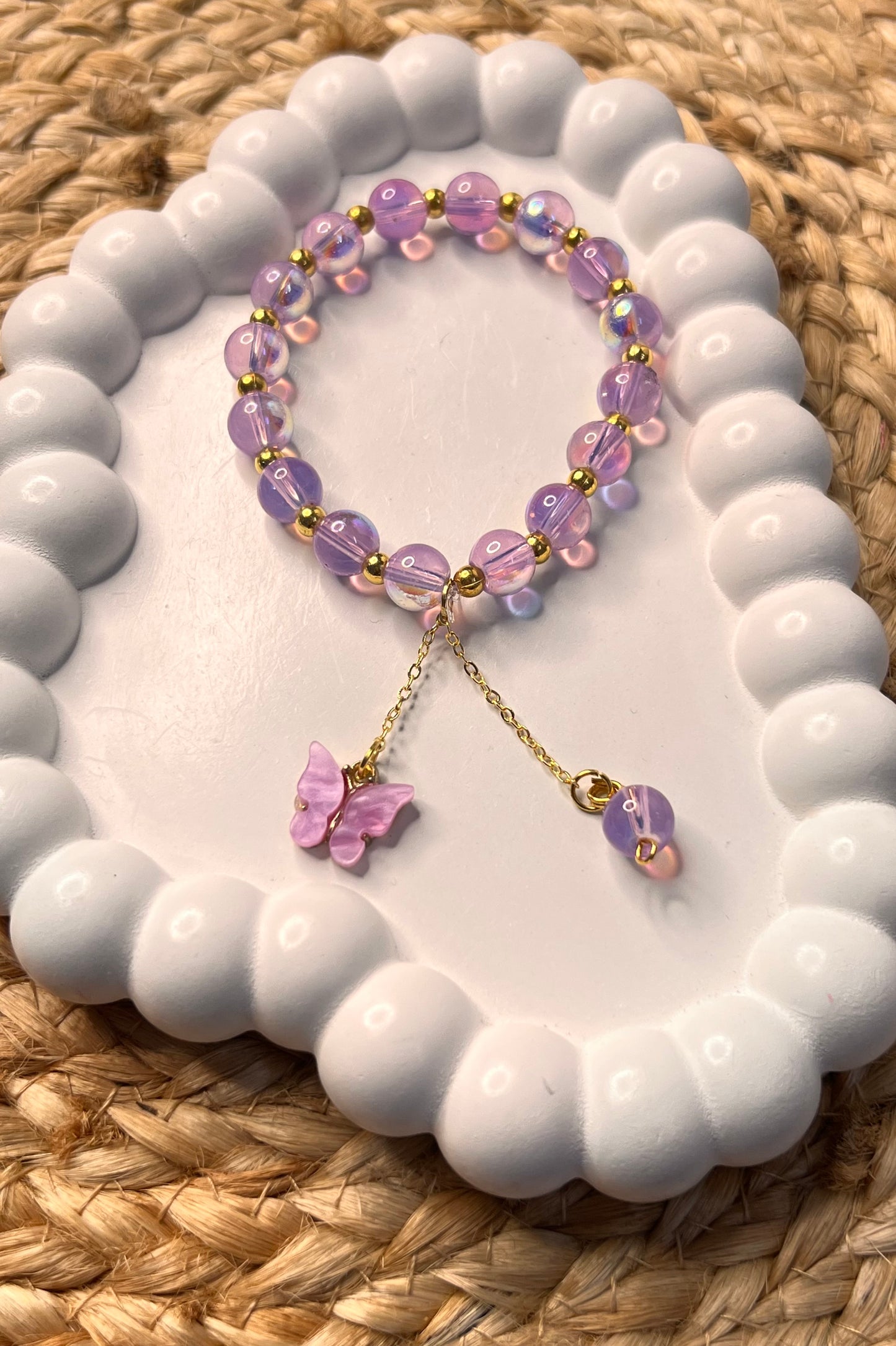 Korean Style Purple Butterfly Rainbow Beads Bracelet