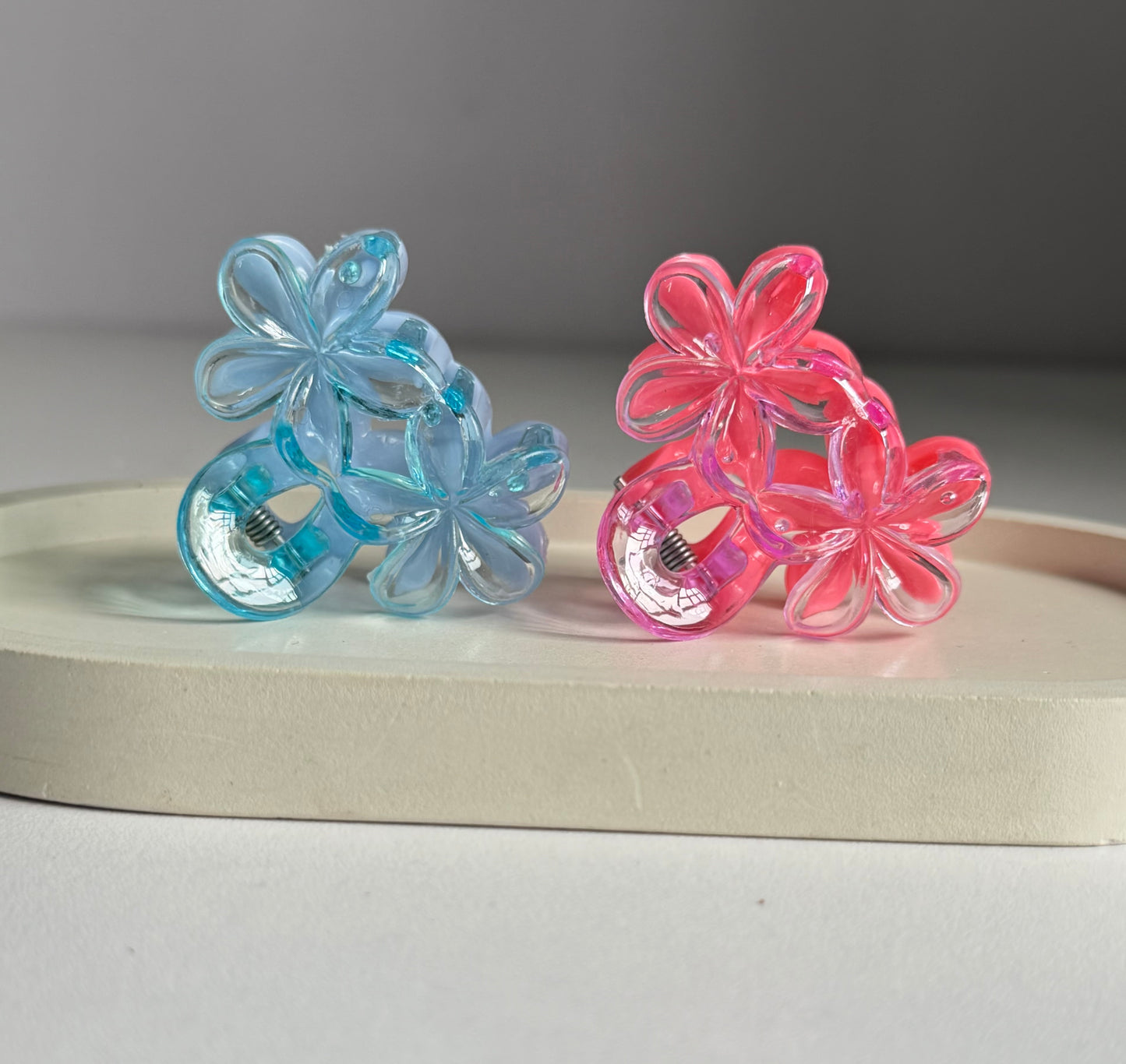 Dual Flower Mini Claw Clips - Blue & Pink
