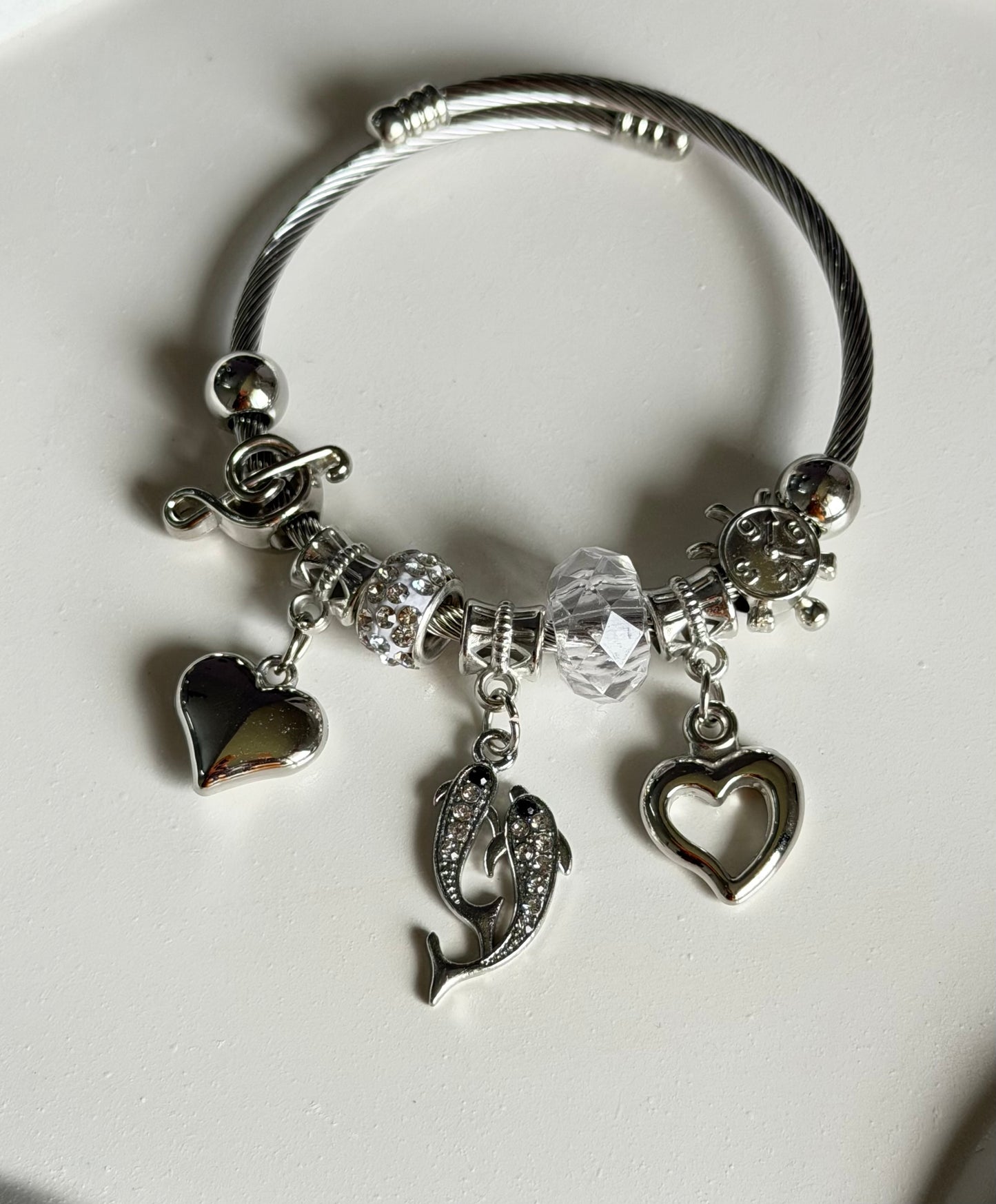 Twin Tides of Love Adjustable Pandora Style Charm Bracelet
