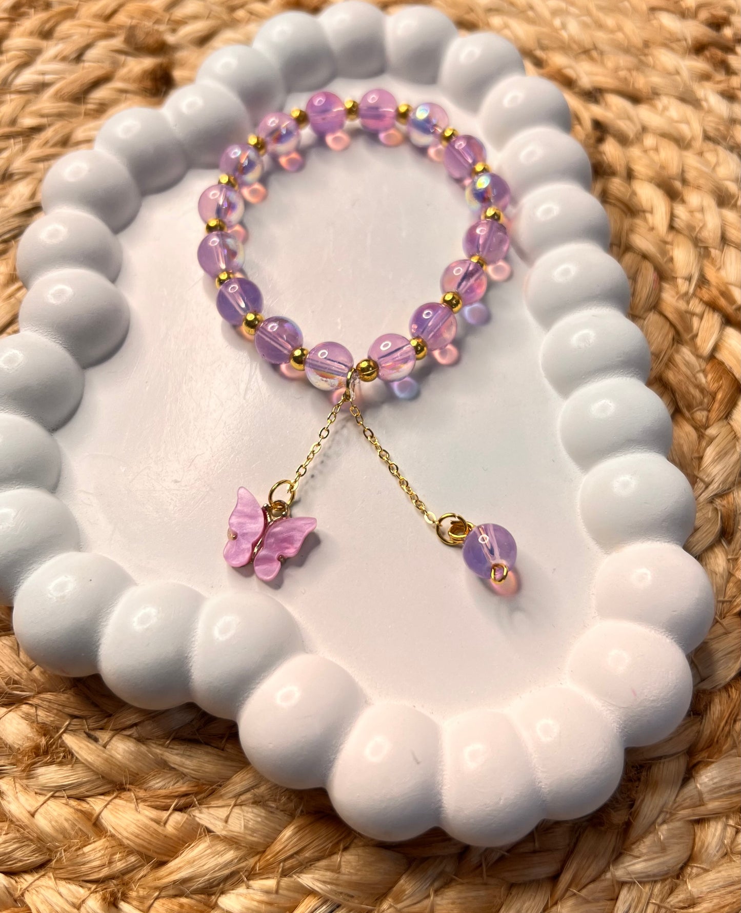 Korean Style Purple Butterfly Rainbow Beads Bracelet