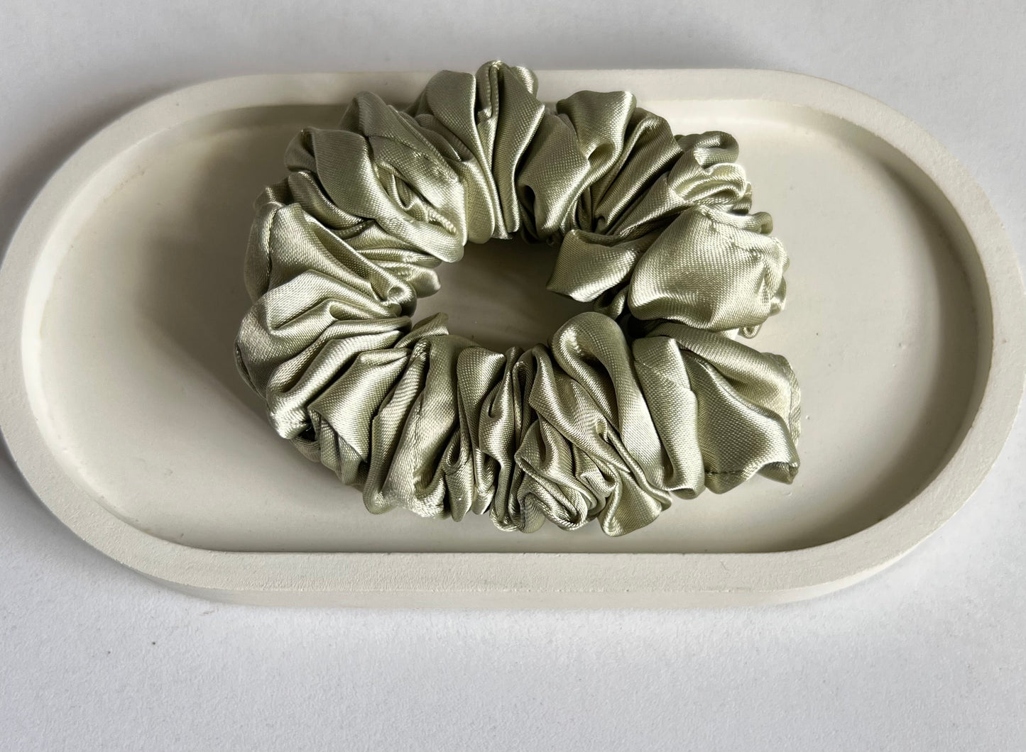 Soft Elegance Satin Scrunchies - Olive Green