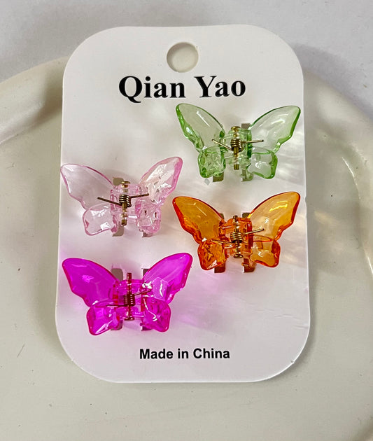 Rainbow Wings Mini Butterfly Combo Clips - ( Light Pink, Green, Dark Pink & Orange)