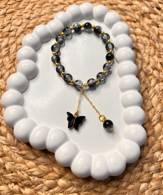 Korean Style Black Shiny Butterfly Bracelet