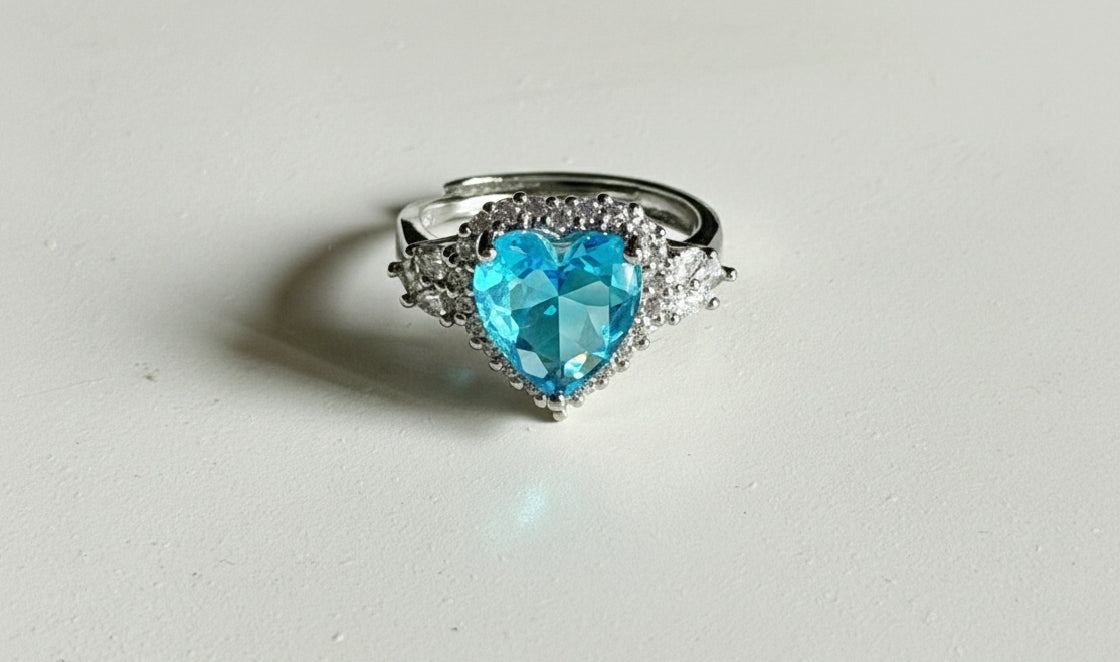 Heart in Blue Anti Tarnish Adjustable Ring