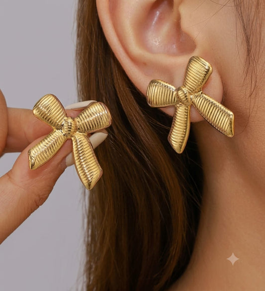 The Ribbed Bow Anti Tarnish Earrings