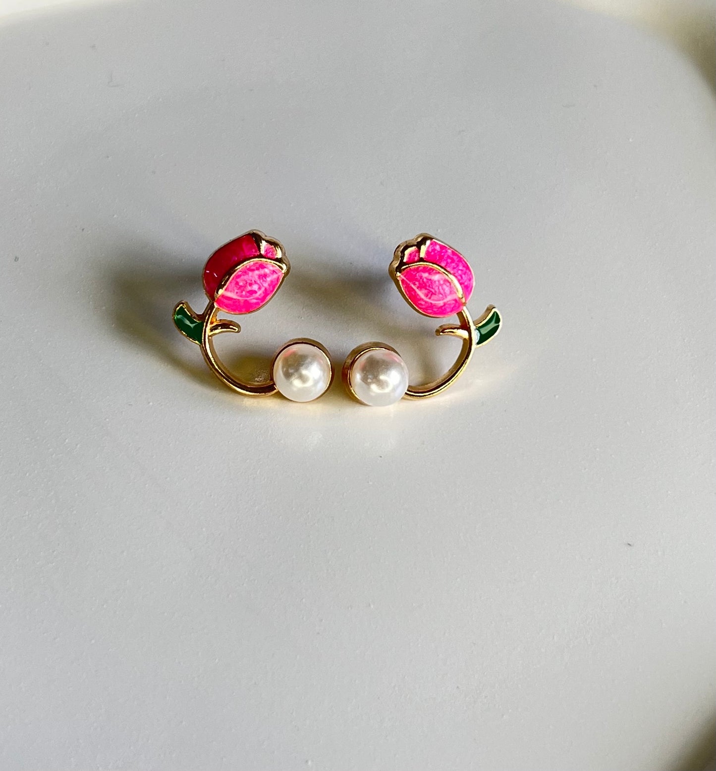 Cute Korean Style Tulip Flower Earrings - Dark Pink