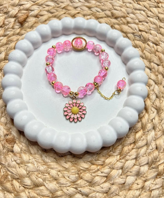 Korean Style Pink Flower Shiny Bracelet