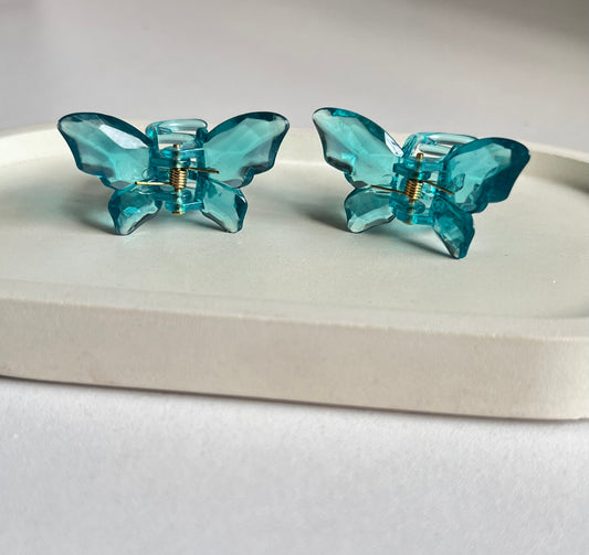 Twin Wings Mini Butterfly Hair Clips (2 Pieces) -  Teal Blue