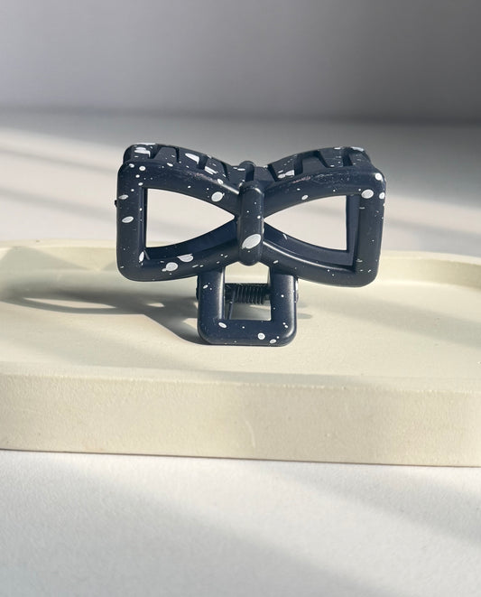 Sweet Polka Bow Claw Clip -  Dark Blue