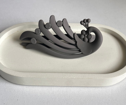 Peacock Elegance Hair Clip - Light Grey