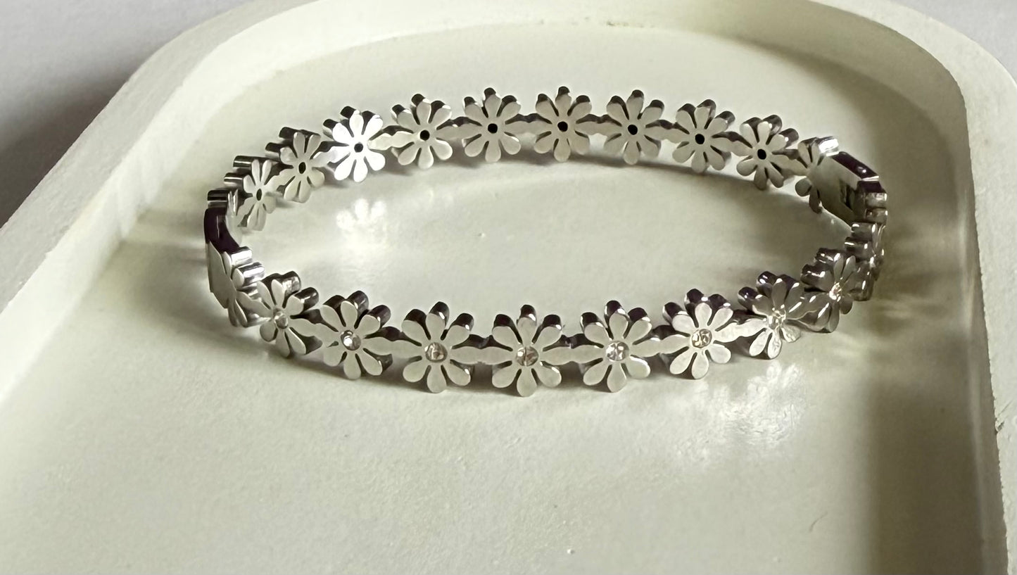 Silver Plated Petal Kada Bracelet- Anti- Tarnish - Regular Size