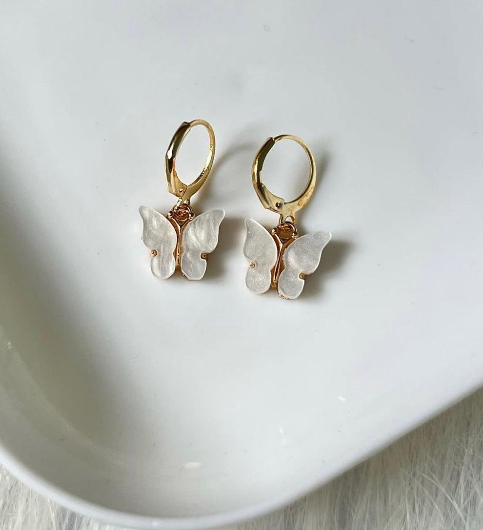 Fluttering White Butterfly Hoops Earrings