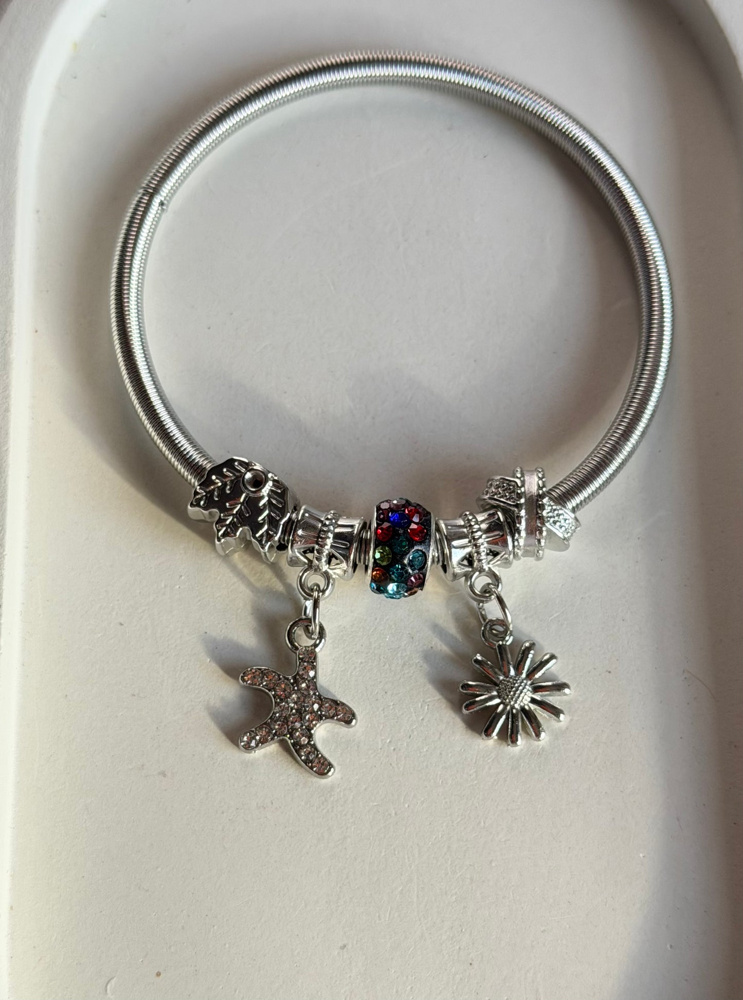 Starry Blossom Pandora Style Charm Bracelet