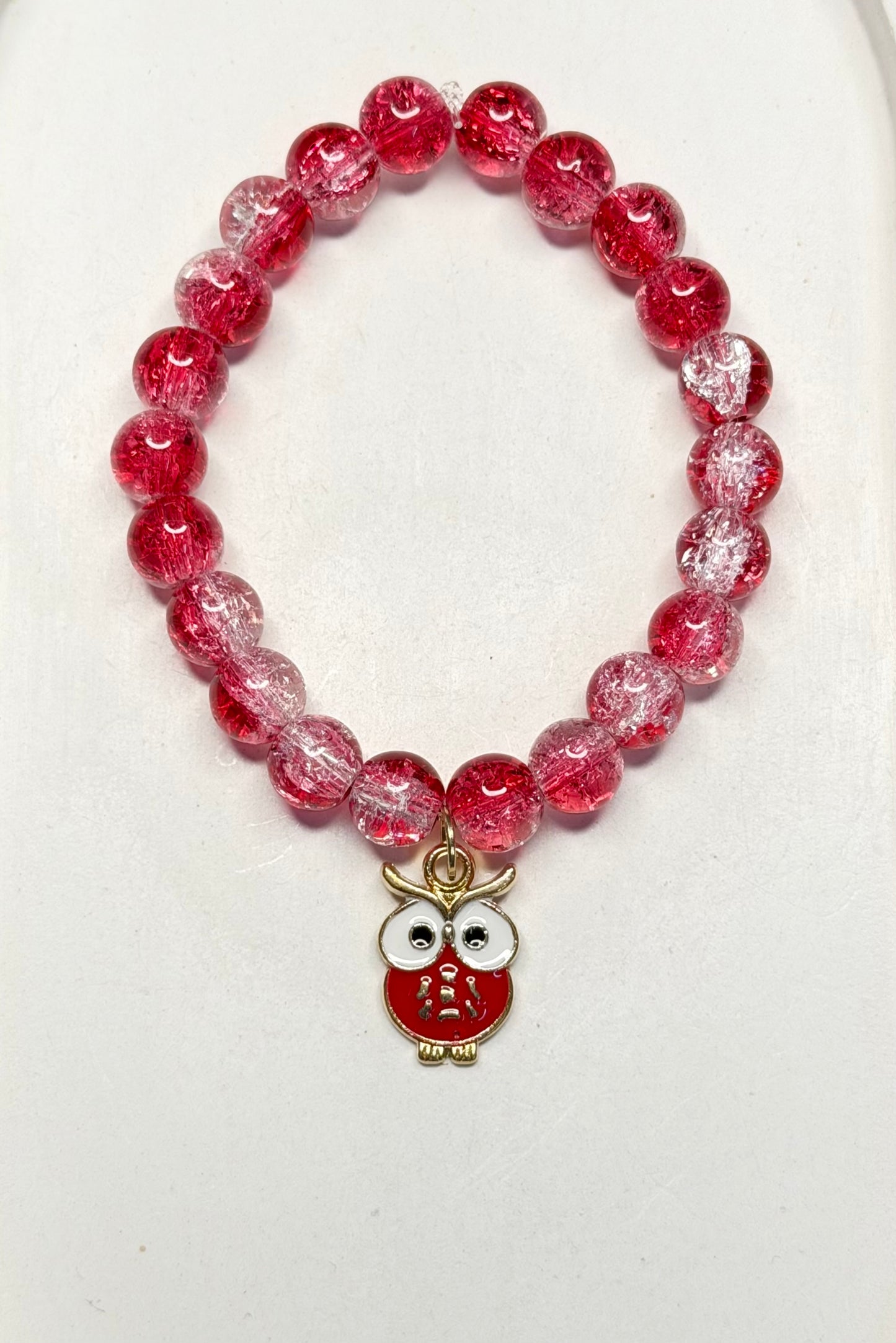 Cute Owl Beads Bracelet - Red