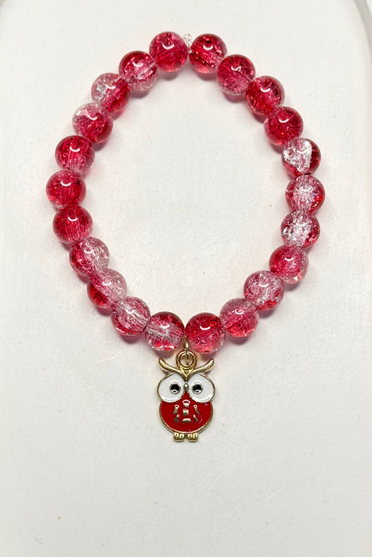 Cute Owl Beads Bracelet - Red