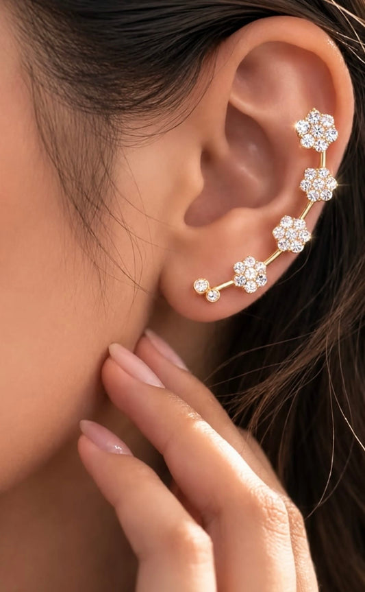 Flora Spark Anti-Tarnish Ear Climber Earrings ( Pair)