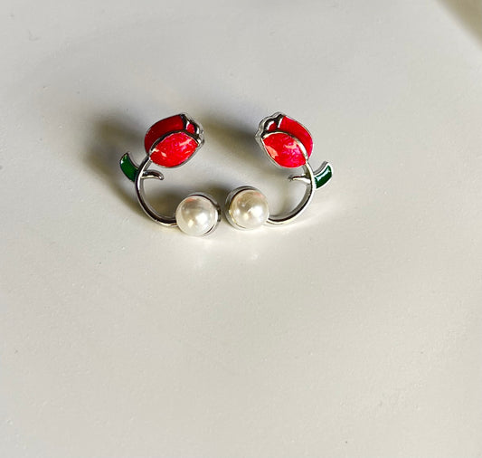 Cute Korean Style Tulip Flower Earrings - Red