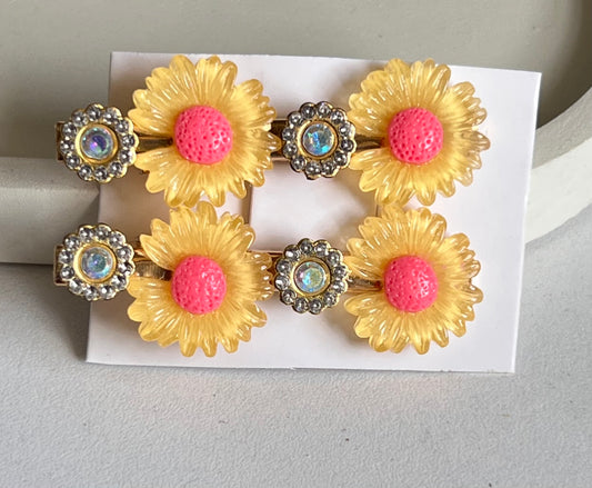 Korean Style Petal Bloom Hair Clips (2 Pieces) - Yellow