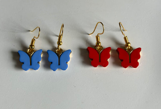 Fluttering Butterfly Combo Hoops Earrings - Blue & Red