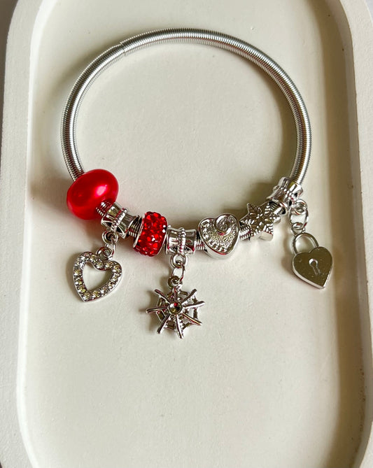 Crimson Hearts Pandora Style Charm Bracelet